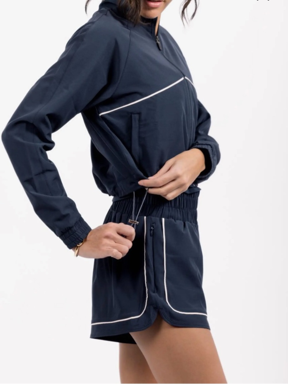 Navy Cropped Track Jacket & Short Set